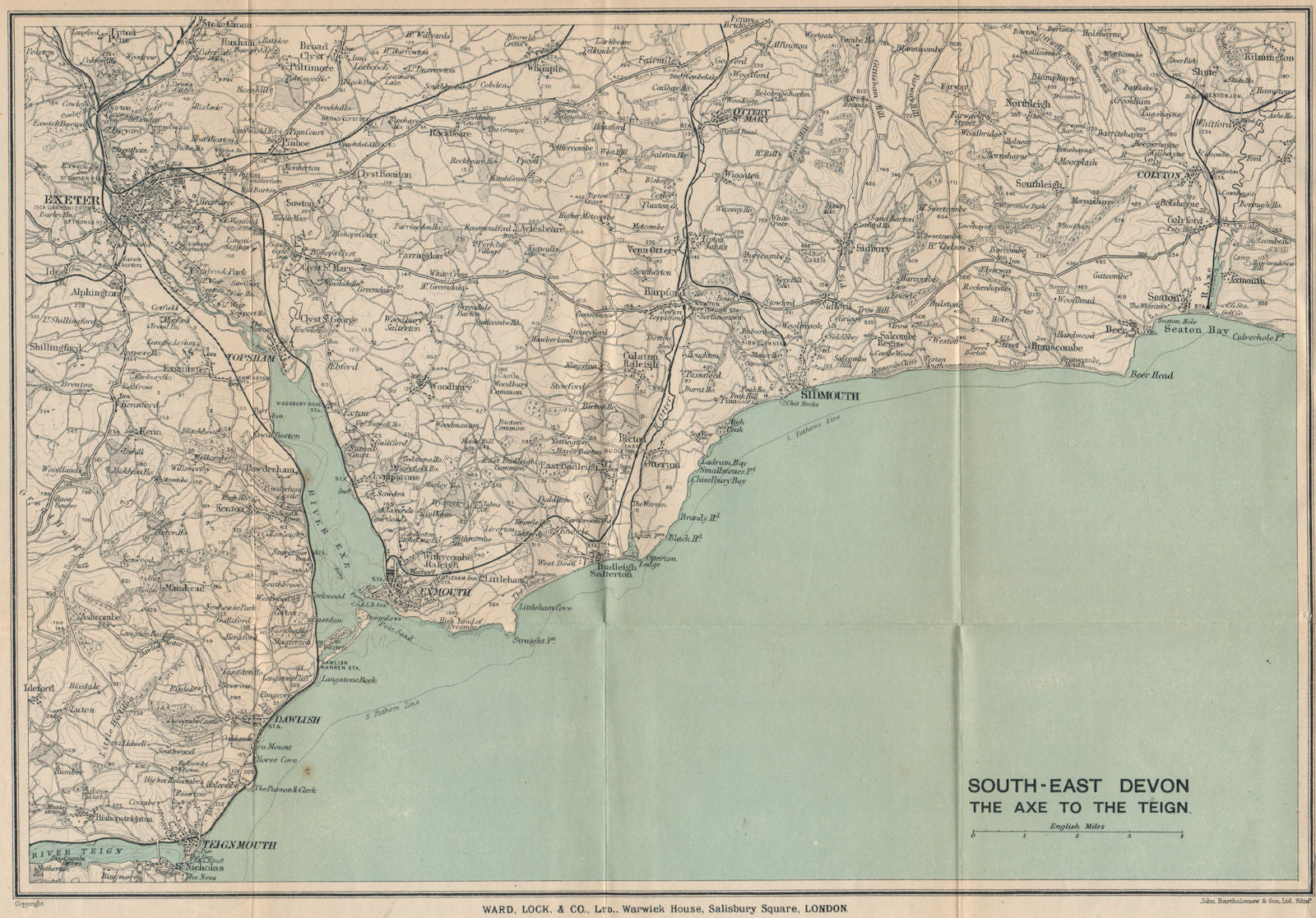 EAST DEVON COAST. Teignmouth Exmouth Exeter Sidmouth Budleigh Salterton 1924 map